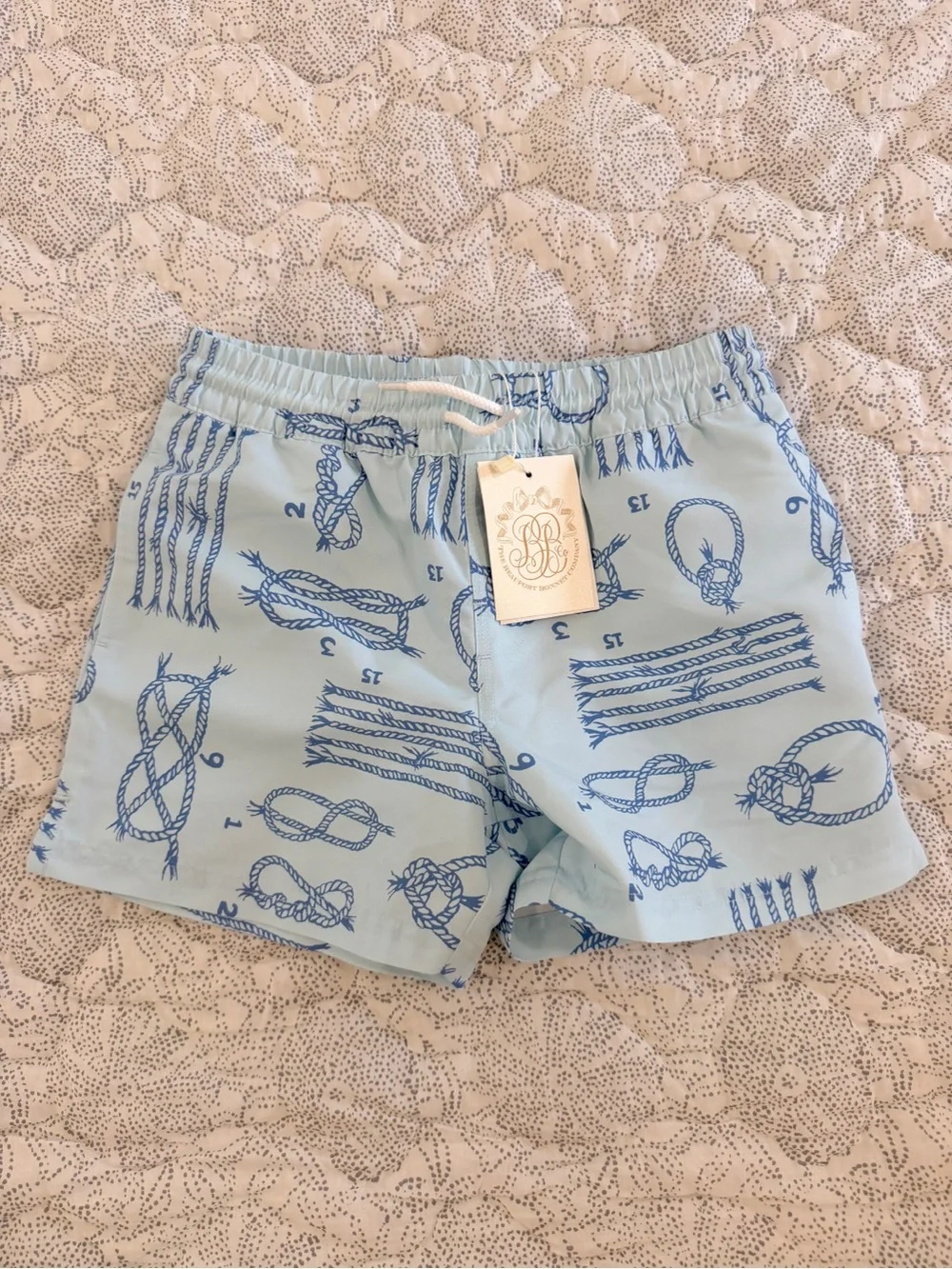 The Beaufort Bonnet Company Light Blue Knot Print Swim Trunks